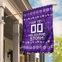 Personalized Melbourne Storm Christmas Garden Flag Australian Rugby Fans - Pixelated Ugly Xmas Pattern Mascot Santa