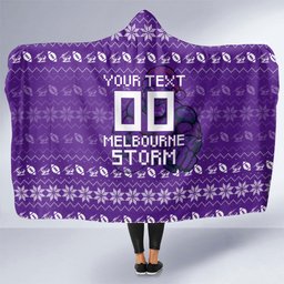 Personalized Melbourne Storm Christmas Hooded Blanket Australian Rugby Fans - Pixelated Ugly Xmas Pattern Mascot Santa