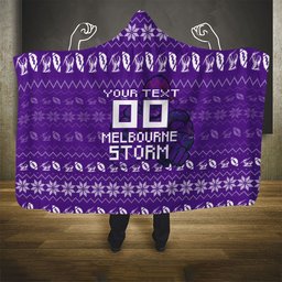 Personalized Melbourne Storm Christmas Hooded Blanket Australian Rugby Fans - Pixelated Ugly Xmas Pattern Mascot Santa