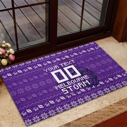 Personalized Melbourne Storm Christmas Rubber Doormat Australian Rugby Fans - Pixelated Ugly Xmas Pattern Mascot Santa