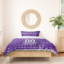 Personalized Melbourne Storm Christmas Bedding Set Australian Rugby Fans - Pixelated Ugly Xmas Pattern Mascot Santa