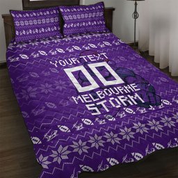 Personalized Melbourne Storm Christmas Quilt Bed Set Australian Rugby Fans - Pixelated Ugly Xmas Pattern Mascot Santa