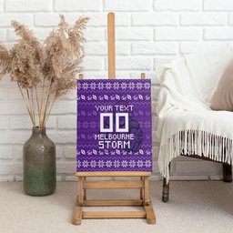 Personalized Melbourne Storm Christmas Canvas Wall Art Australian Rugby Fans - Pixelated Ugly Xmas Pattern Mascot Santa