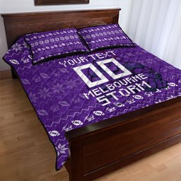 Personalized Melbourne Storm Christmas Quilt Bed Set Australian Rugby Fans - Pixelated Ugly Xmas Pattern Mascot Santa