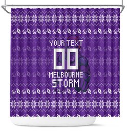 Personalized Melbourne Storm Christmas Shower Curtain Australian Rugby Fans - Pixelated Ugly Xmas Pattern Mascot Santa
