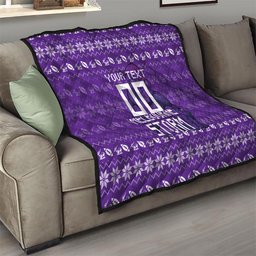 Personalized Melbourne Storm Christmas Quilt Australian Rugby Fans - Pixelated Ugly Xmas Pattern Mascot Santa
