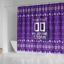Personalized Melbourne Storm Christmas Shower Curtain Australian Rugby Fans - Pixelated Ugly Xmas Pattern Mascot Santa