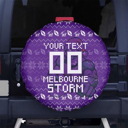 Personalized Melbourne Storm Christmas Spare Tire Cover Australian Rugby Fans - Pixelated Ugly Xmas Pattern Mascot Santa