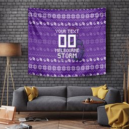 Personalized Melbourne Storm Christmas Tapestry Australian Rugby Fans - Pixelated Ugly Xmas Pattern Mascot Santa