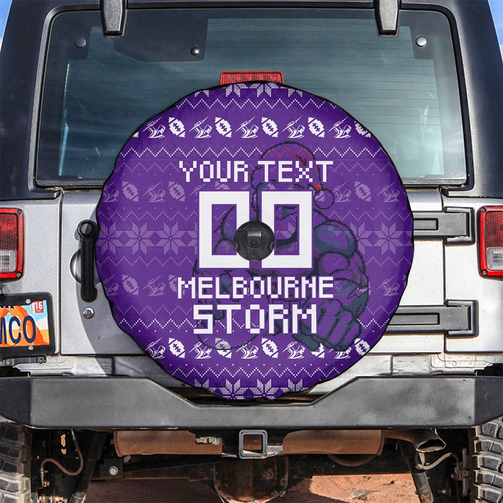 Personalized Melbourne Storm Christmas Spare Tire Cover Australian Rugby Fans - Pixelated Ugly Xmas Pattern Mascot Santa