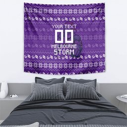Personalized Melbourne Storm Christmas Tapestry Australian Rugby Fans - Pixelated Ugly Xmas Pattern Mascot Santa