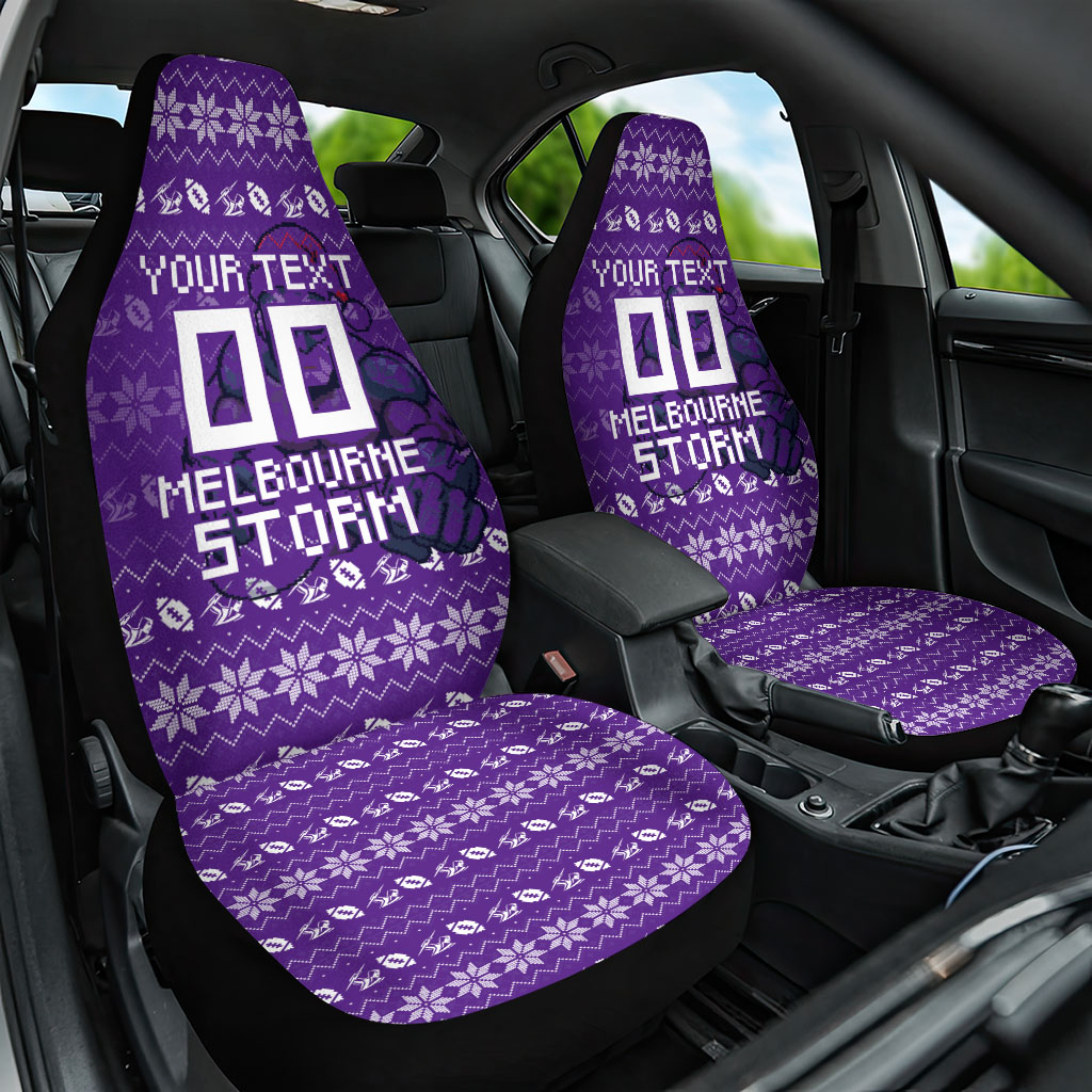 Personalized Melbourne Storm Christmas Car Seat Cover Australian Rugby Fans - Pixelated Ugly Xmas Pattern Mascot Santa