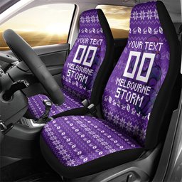 Personalized Melbourne Storm Christmas Car Seat Cover Australian Rugby Fans - Pixelated Ugly Xmas Pattern Mascot Santa