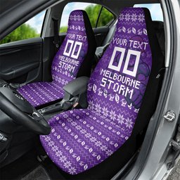 Personalized Melbourne Storm Christmas Car Seat Cover Australian Rugby Fans - Pixelated Ugly Xmas Pattern Mascot Santa