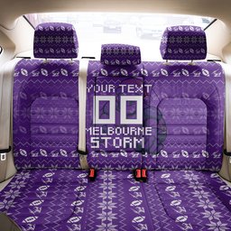Personalized Melbourne Storm Christmas Back Car Seat Cover Australian Rugby Fans - Pixelated Ugly Xmas Pattern Mascot Santa