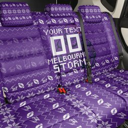 Personalized Melbourne Storm Christmas Back Car Seat Cover Australian Rugby Fans - Pixelated Ugly Xmas Pattern Mascot Santa