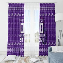 Personalized Melbourne Storm Christmas Window Curtain Australian Rugby Fans - Pixelated Ugly Xmas Pattern Mascot Santa