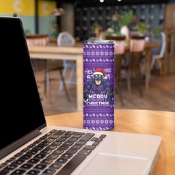 Personalized Melbourne Storm Christmas Skinny Tumbler Australian Rugby Fans - Pixelated Ugly Xmas Pattern Mascot Santa