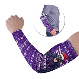 Personalized Melbourne Storm Christmas Arm Sleeves Australian Rugby Fans - Pixelated Ugly Xmas Pattern Mascot Santa