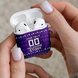 Personalized Melbourne Storm Christmas AirPods Case Australian Rugby Fans - Pixelated Ugly Xmas Pattern Mascot Santa