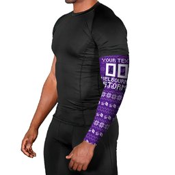 Personalized Melbourne Storm Christmas Arm Sleeves Australian Rugby Fans - Pixelated Ugly Xmas Pattern Mascot Santa