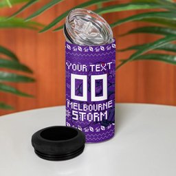 Personalized Melbourne Storm Christmas 4 in 1 Can Cooler Tumbler Australian Rugby Fans - Pixelated Ugly Xmas Pattern Mascot Santa