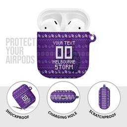 Personalized Melbourne Storm Christmas AirPods Case Australian Rugby Fans - Pixelated Ugly Xmas Pattern Mascot Santa