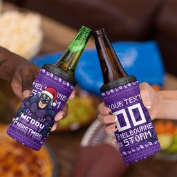 Personalized Melbourne Storm Christmas 4 in 1 Can Cooler Tumbler Australian Rugby Fans - Pixelated Ugly Xmas Pattern Mascot Santa
