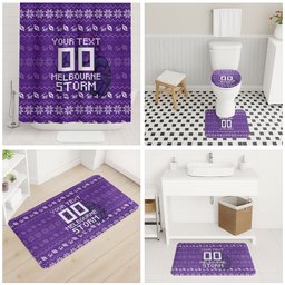 Personalized Melbourne Storm Christmas Bathroom Set Australian Rugby Fans - Pixelated Ugly Xmas Pattern Mascot Santa