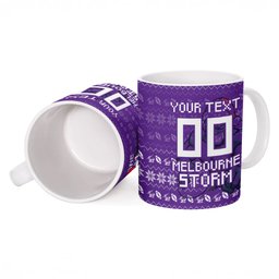 Personalized Melbourne Storm Christmas Ceramic Mug Australian Rugby Fans - Pixelated Ugly Xmas Pattern Mascot Santa