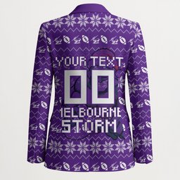 Personalized Melbourne Storm Christmas Blazer Australian Rugby Fans - Pixelated Ugly Xmas Pattern Mascot Santa