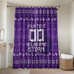 Personalized Melbourne Storm Christmas Bathroom Set Australian Rugby Fans - Pixelated Ugly Xmas Pattern Mascot Santa