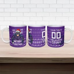 Personalized Melbourne Storm Christmas Ceramic Mug Australian Rugby Fans - Pixelated Ugly Xmas Pattern Mascot Santa