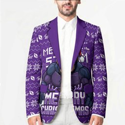 Personalized Melbourne Storm Christmas Blazer Australian Rugby Fans - Pixelated Ugly Xmas Pattern Mascot Santa