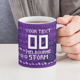 Personalized Melbourne Storm Christmas Ceramic Mug Australian Rugby Fans - Pixelated Ugly Xmas Pattern Mascot Santa