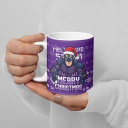 Personalized Melbourne Storm Christmas Ceramic Mug Australian Rugby Fans - Pixelated Ugly Xmas Pattern Mascot Santa