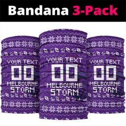 Personalized Melbourne Storm Christmas Neck Gaiter Australian Rugby Fans - Pixelated Ugly Xmas Pattern Mascot Santa