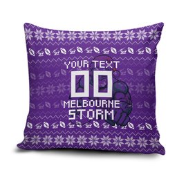 Personalized Melbourne Storm Christmas Pillow Cover Australian Rugby Fans - Pixelated Ugly Xmas Pattern Mascot Santa