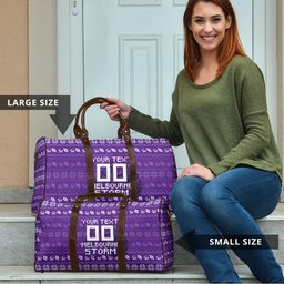 Personalized Melbourne Storm Christmas Travel Bag Australian Rugby Fans - Pixelated Ugly Xmas Pattern Mascot Santa