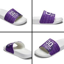 Personalized Melbourne Storm Christmas Slide Sandals Australian Rugby Fans - Pixelated Ugly Xmas Pattern Mascot Santa