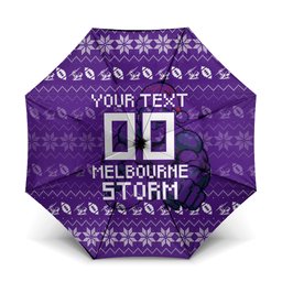 Personalized Melbourne Storm Christmas Umbrella Australian Rugby Fans - Pixelated Ugly Xmas Pattern Mascot Santa