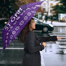 Personalized Melbourne Storm Christmas Umbrella Australian Rugby Fans - Pixelated Ugly Xmas Pattern Mascot Santa