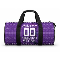 Personalized Melbourne Storm Christmas Duffle Bag Australian Rugby Fans - Pixelated Ugly Xmas Pattern Mascot Santa