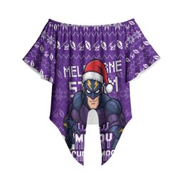 Personalized Melbourne Storm Christmas Off Shoulder Wrap Waist Top Australian Rugby Fans - Pixelated Ugly Xmas Pattern Mascot Santa