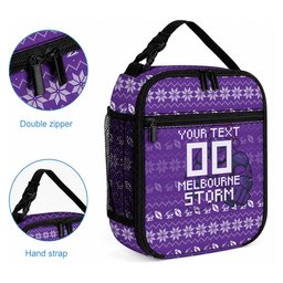 Personalized Melbourne Storm Christmas Lunch Bag Australian Rugby Fans - Pixelated Ugly Xmas Pattern Mascot Santa