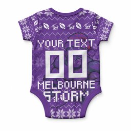 Personalized Melbourne Storm Christmas Baby Onesie Australian Rugby Fans - Pixelated Ugly Xmas Pattern Mascot Santa