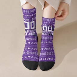 Personalized Melbourne Storm Christmas Crew Socks Australian Rugby Fans - Pixelated Ugly Xmas Pattern Mascot Santa