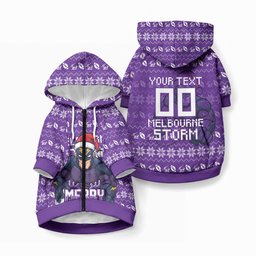 Personalized Melbourne Storm Christmas Pet Hoodie Australian Rugby Fans - Pixelated Ugly Xmas Pattern Mascot Santa
