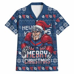 Personalized Newcastle Knights Christmas Hawaiian Shirt Australian Rugby Fans - Pixelated Ugly Xmas Pattern Mascot Santa