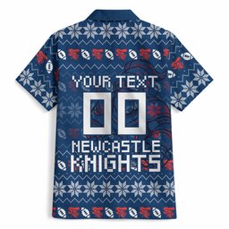 Personalized Newcastle Knights Christmas Hawaiian Shirt Australian Rugby Fans - Pixelated Ugly Xmas Pattern Mascot Santa